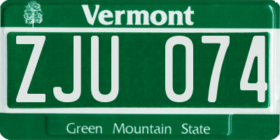 VT license plate ZJU074