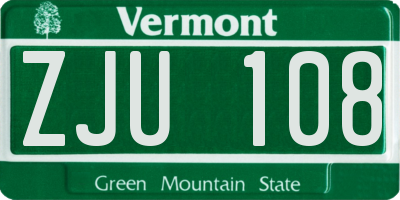 VT license plate ZJU108