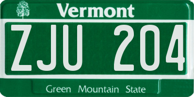 VT license plate ZJU204