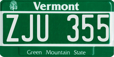 VT license plate ZJU355