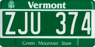 VT license plate ZJU374