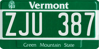 VT license plate ZJU387