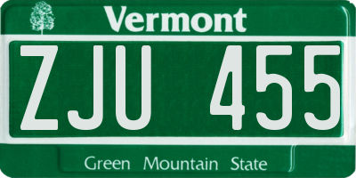 VT license plate ZJU455