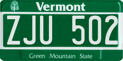 VT license plate ZJU502