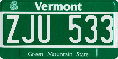 VT license plate ZJU533