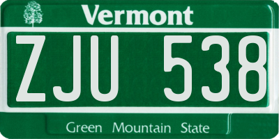VT license plate ZJU538
