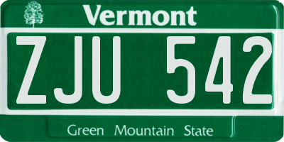 VT license plate ZJU542