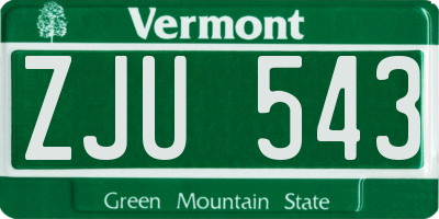 VT license plate ZJU543