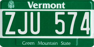 VT license plate ZJU574