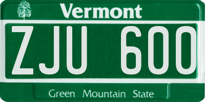 VT license plate ZJU600
