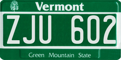 VT license plate ZJU602