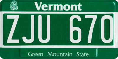 VT license plate ZJU670
