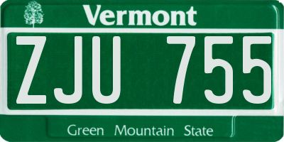 VT license plate ZJU755