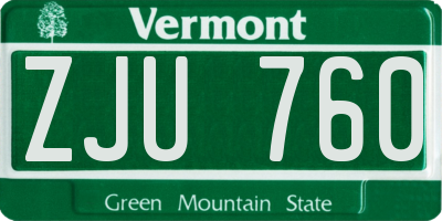 VT license plate ZJU760