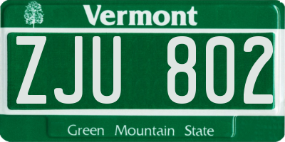 VT license plate ZJU802