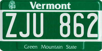 VT license plate ZJU862
