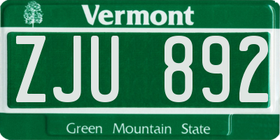 VT license plate ZJU892