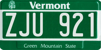VT license plate ZJU921