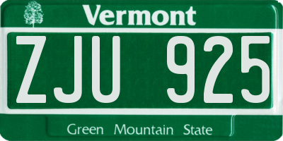 VT license plate ZJU925