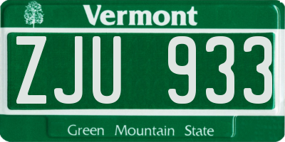 VT license plate ZJU933