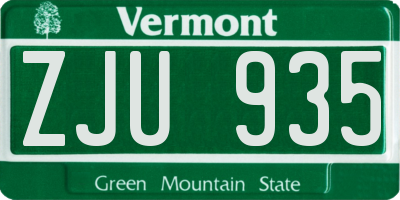 VT license plate ZJU935