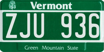 VT license plate ZJU936