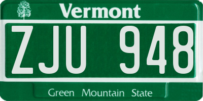 VT license plate ZJU948