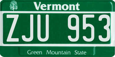 VT license plate ZJU953