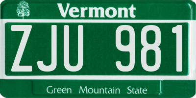 VT license plate ZJU981