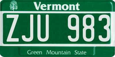 VT license plate ZJU983
