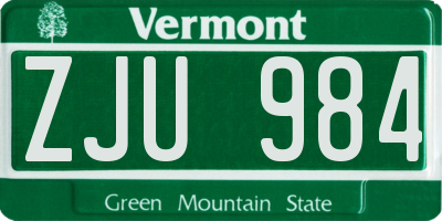 VT license plate ZJU984