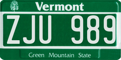 VT license plate ZJU989