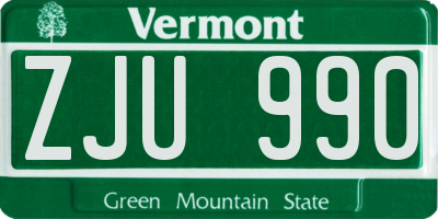 VT license plate ZJU990