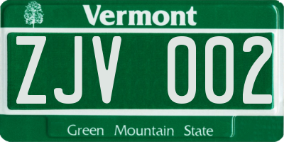 VT license plate ZJV002