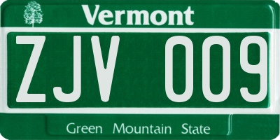 VT license plate ZJV009