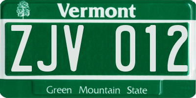 VT license plate ZJV012