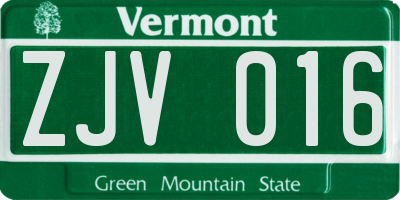 VT license plate ZJV016