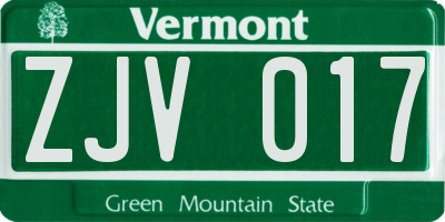 VT license plate ZJV017
