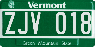 VT license plate ZJV018