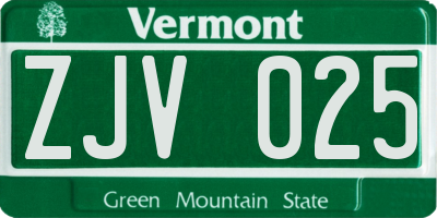 VT license plate ZJV025