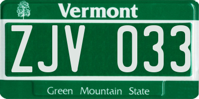VT license plate ZJV033
