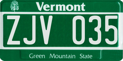 VT license plate ZJV035