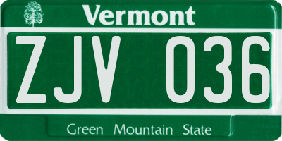 VT license plate ZJV036