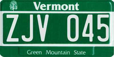 VT license plate ZJV045