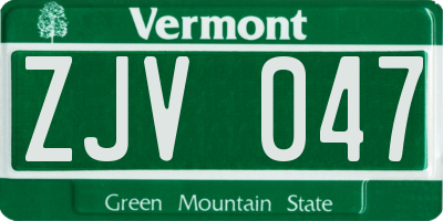 VT license plate ZJV047