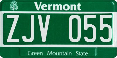 VT license plate ZJV055