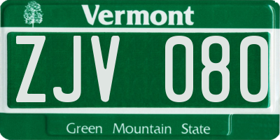 VT license plate ZJV080