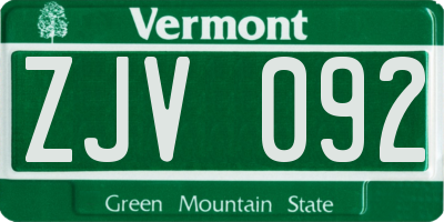 VT license plate ZJV092