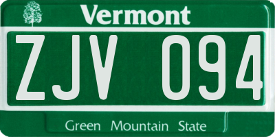 VT license plate ZJV094