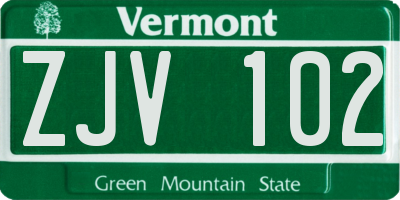 VT license plate ZJV102